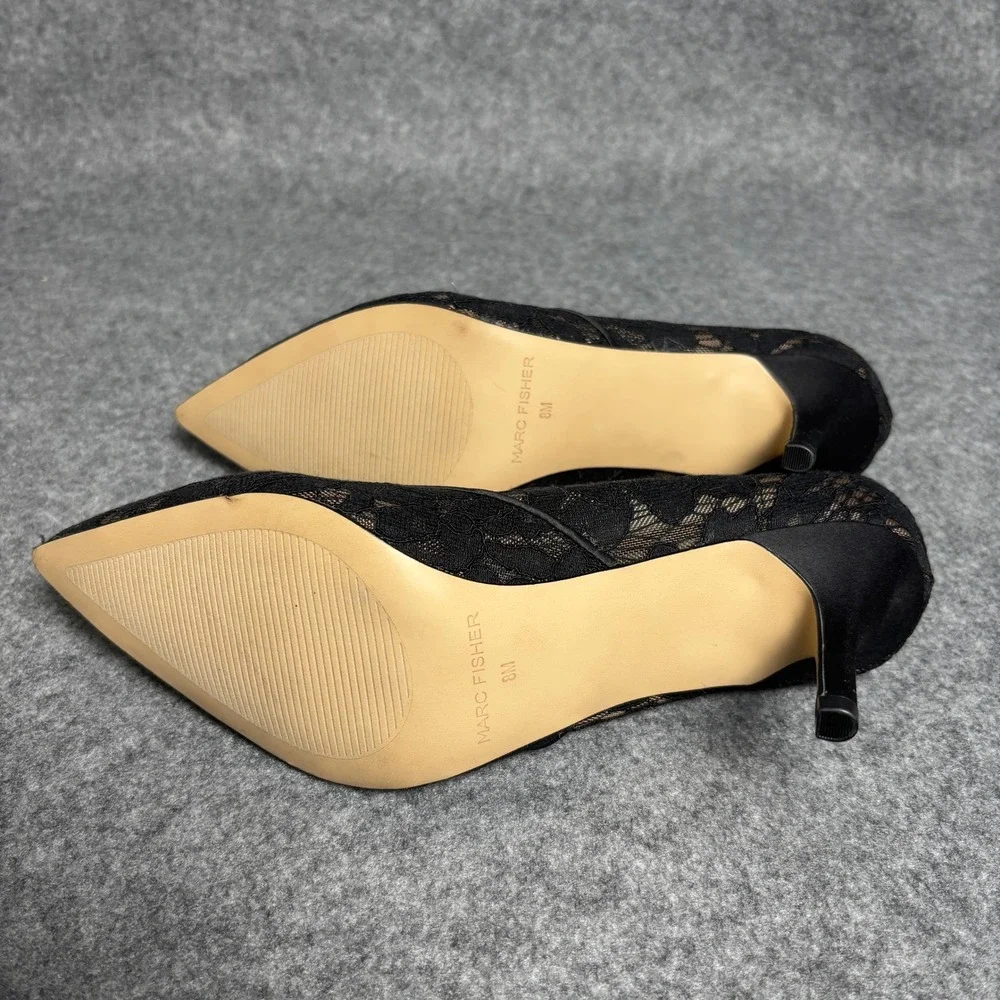 Marc Fisher Black Floral Lace Pointed Toe High Heel Pumps Dress Shoes Womens 8M